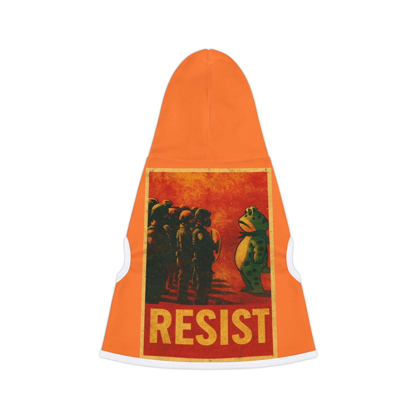 Resist Portland Frog Orange Pet Hoodie — Vintage Propaganda Style