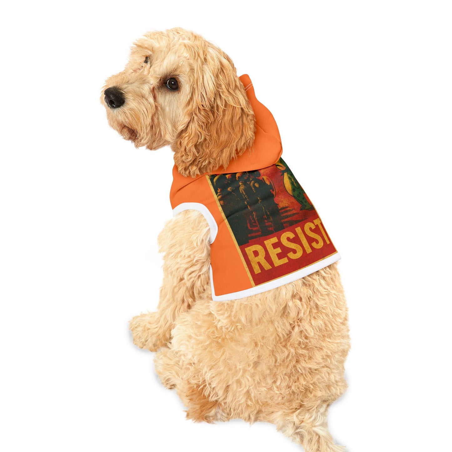 Resist Portland Frog Orange Pet Hoodie — Vintage Propaganda Style
